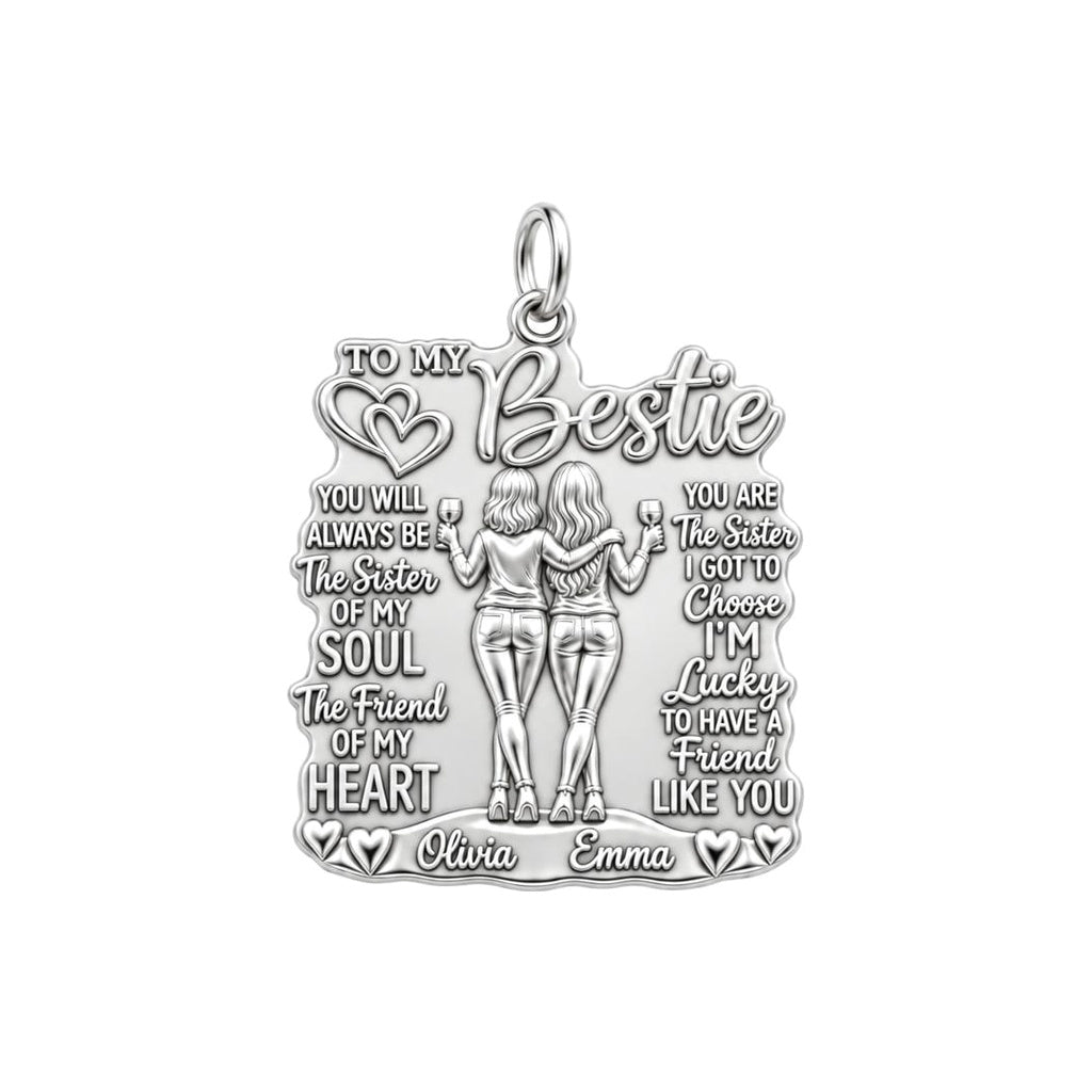 Soul Sister Wine Besties Charm Bracelet – Personalized Bestie Gift – silver plated 3 cm charm, front view