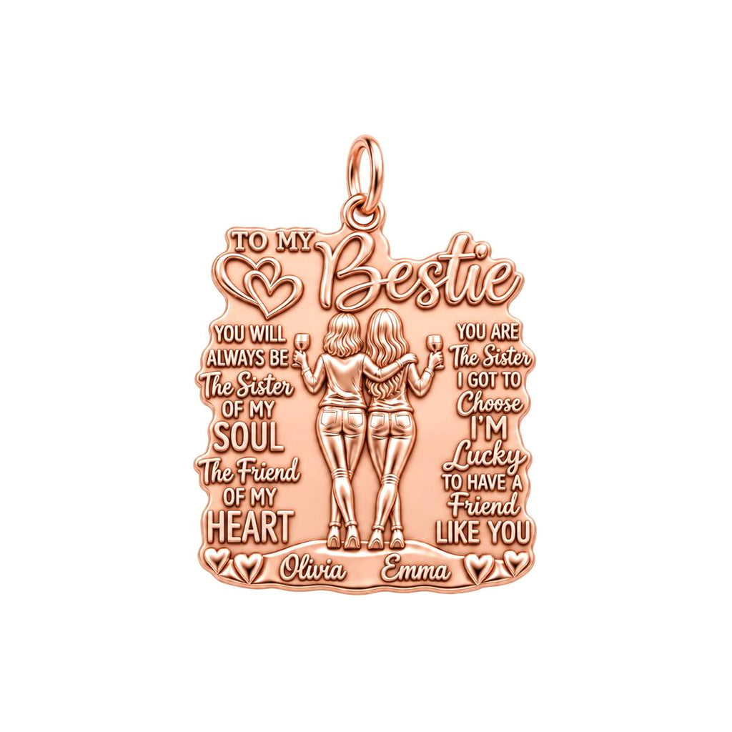 Soul Sister Wine Besties Charm Bracelet – Personalized Bestie Gift – rose gold 3 cm charm, front view
