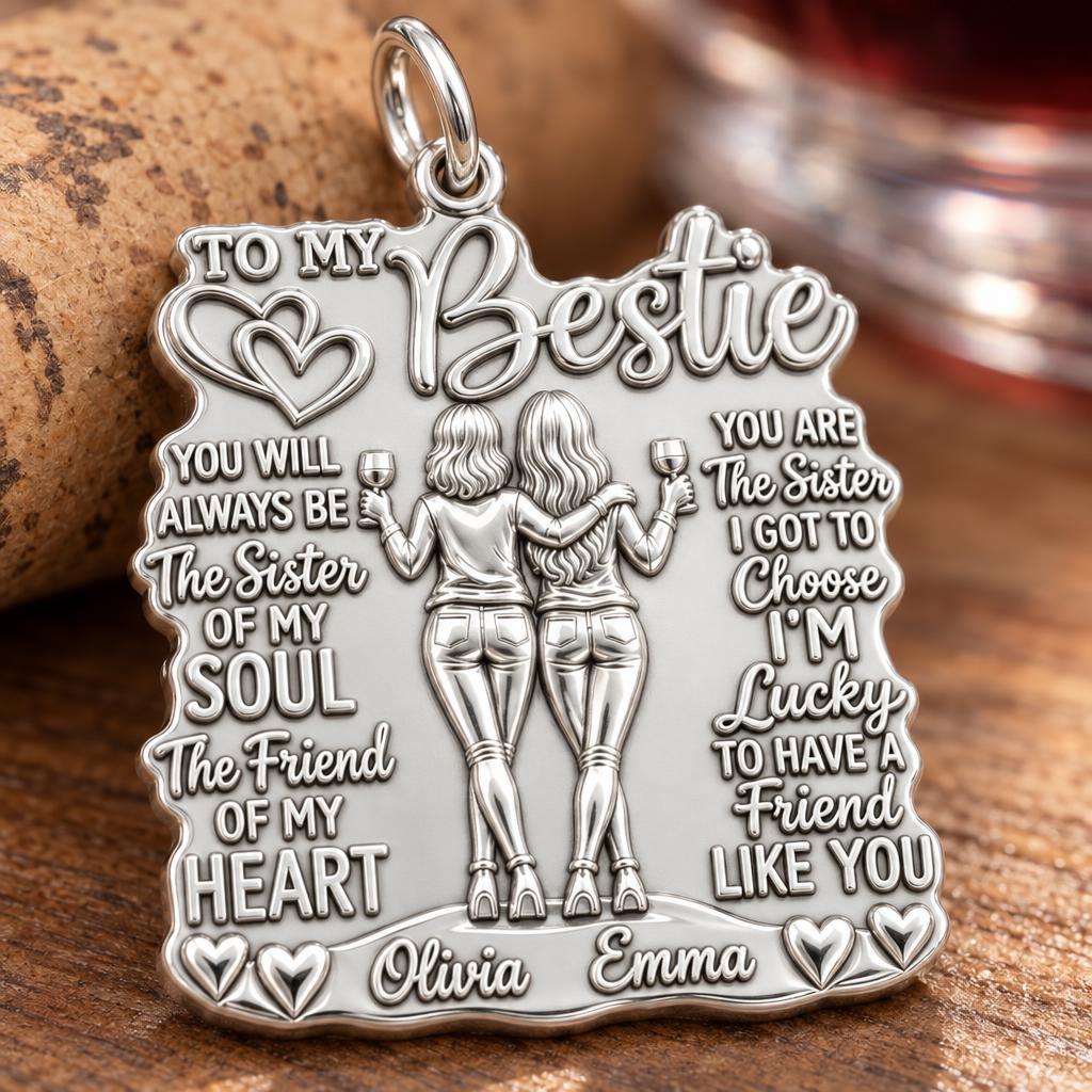 Soul Sister Wine Besties Charm Bracelet – Personalized Bestie Gift – macro detail of the charm