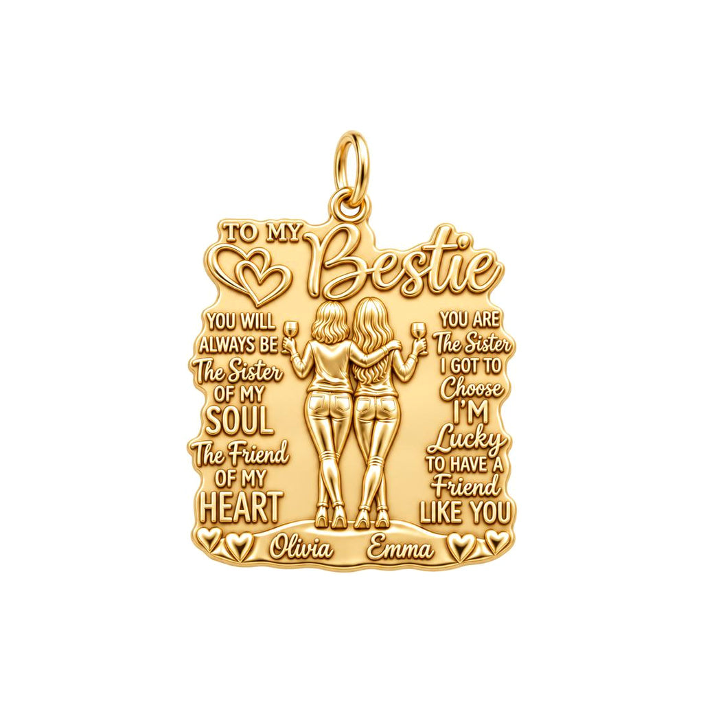 Soul Sister Wine Besties Charm Bracelet – Personalized Bestie Gift – 18K gold plated 3 cm charm, front view