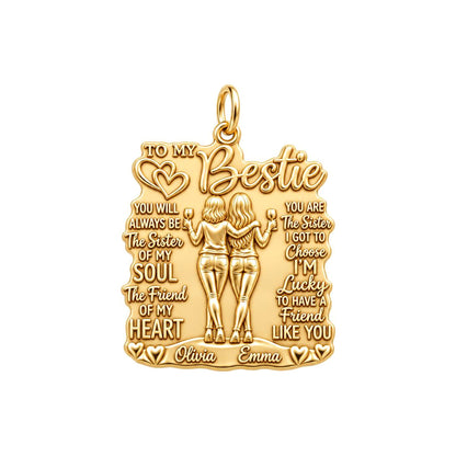 Soul Sister Wine Besties Charm Bracelet – Personalized Bestie Gift – 18K gold plated 3 cm charm, front view