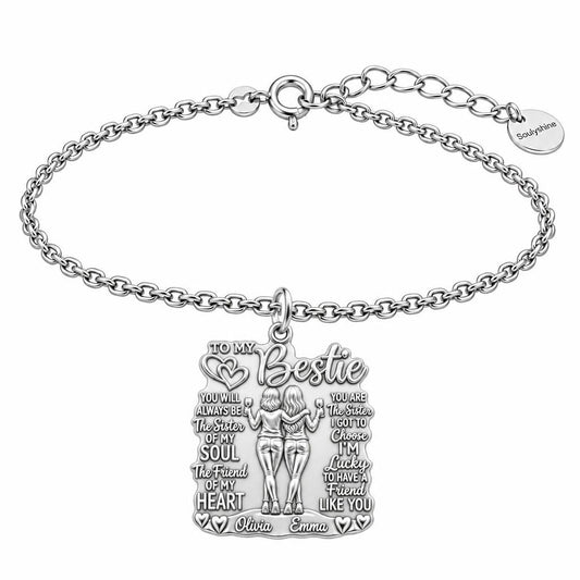 Soul Sister Wine Besties Charm Bracelet Set – silver, front view