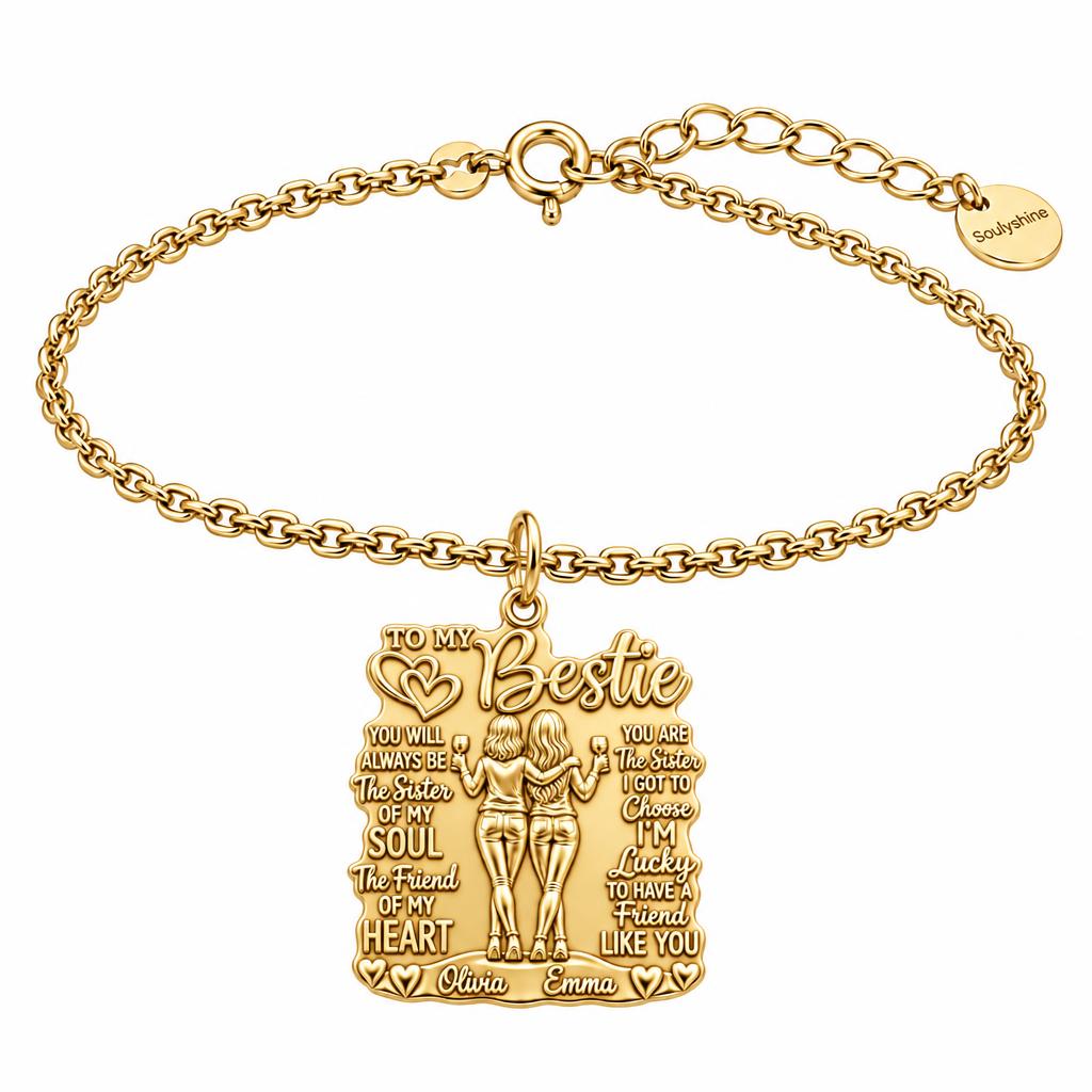 Soul Sister Wine Besties Charm Bracelet Set – 18K gold, front view