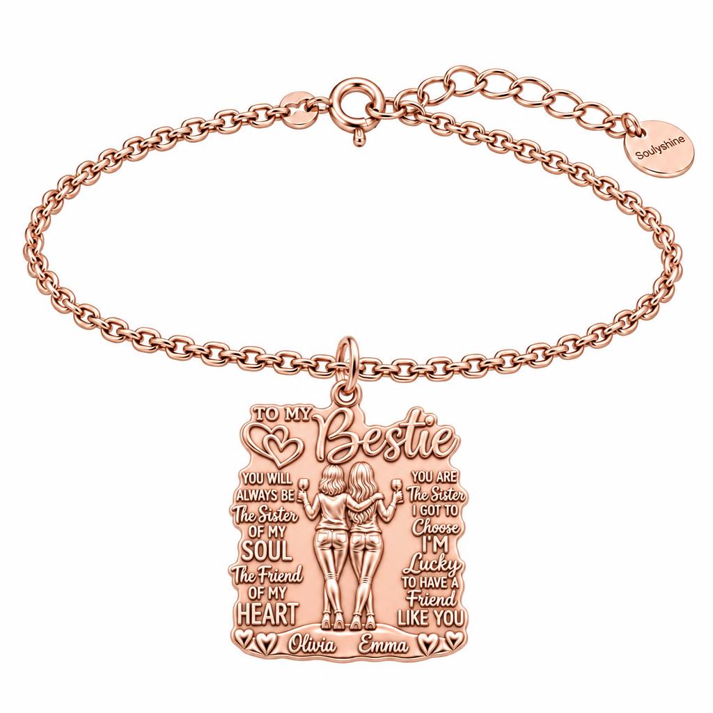 Soul Sister Wine Besties Charm Bracelet Set – rose gold, front view