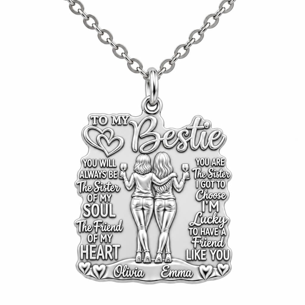 Soul Sister Wine Besties Charm Necklace Set – silver, front view