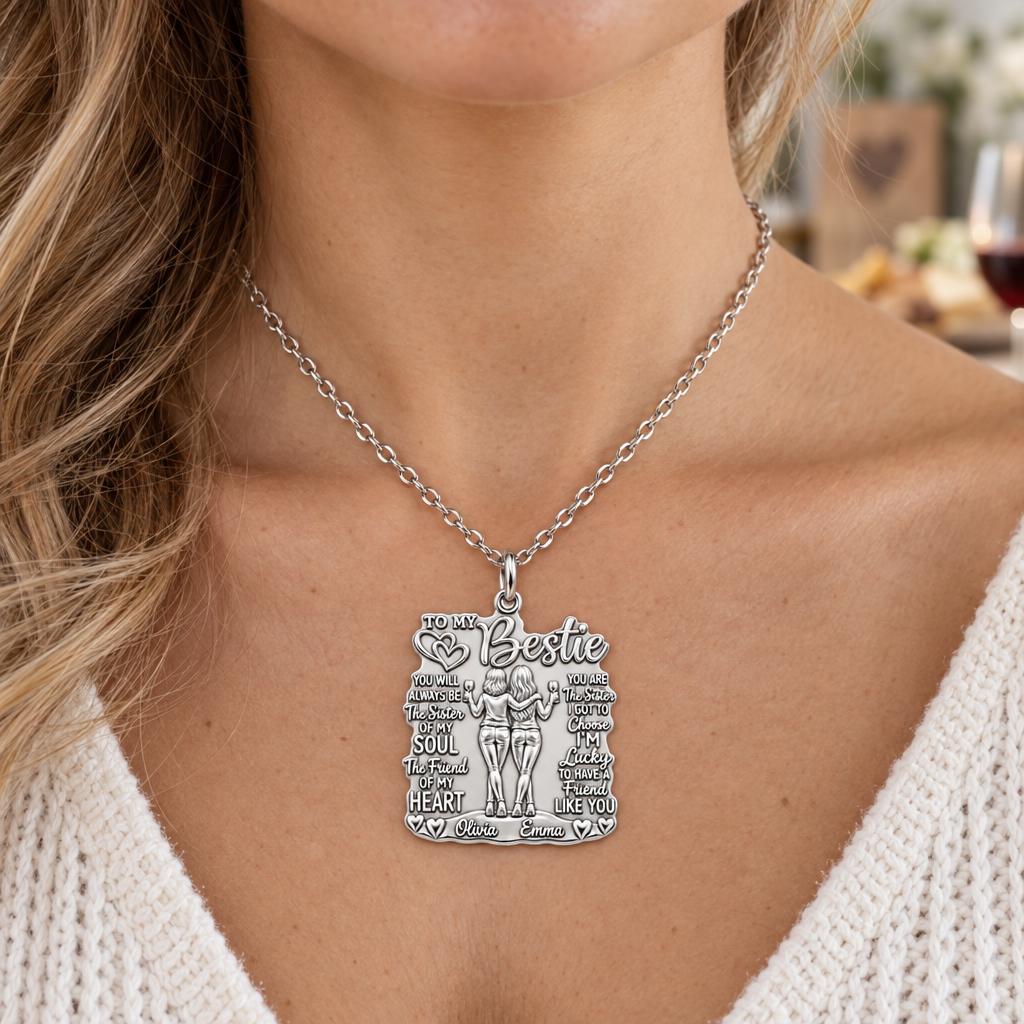 Soul Sister Wine Besties Charm Necklace Set – worn / in use