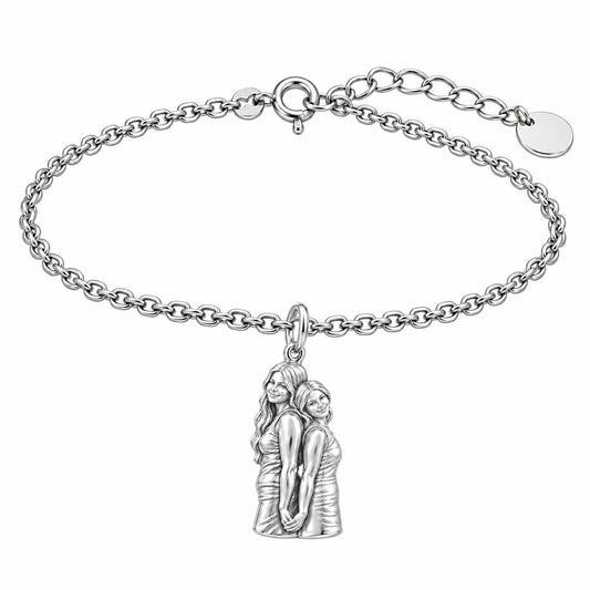 Soul Sisters Back to Back Charm Bracelet Set – silver, front view