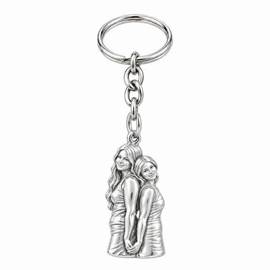 Soul Sisters Back to Back Charm Keychain – silver, front view