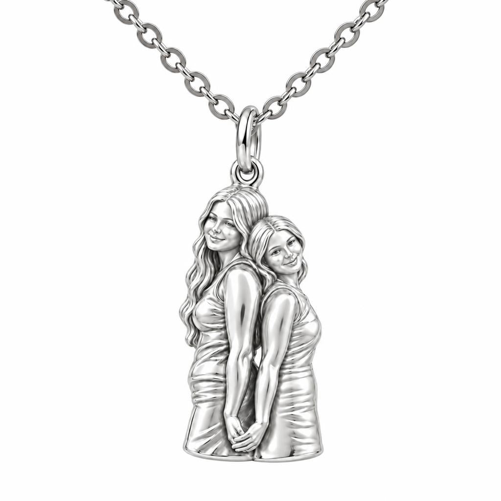 Soul Sisters Back to Back Charm Necklace Set – silver, front view