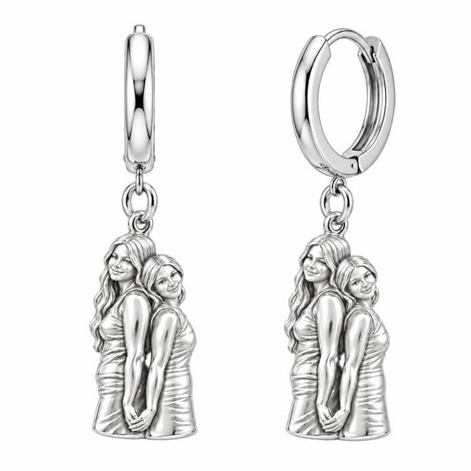 Soul Sisters Back to Back Huggie Charm Earrings – silver, front view