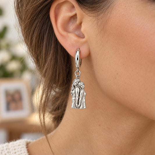 Soul Sisters Back to Back Huggie Charm Earrings – worn / in use