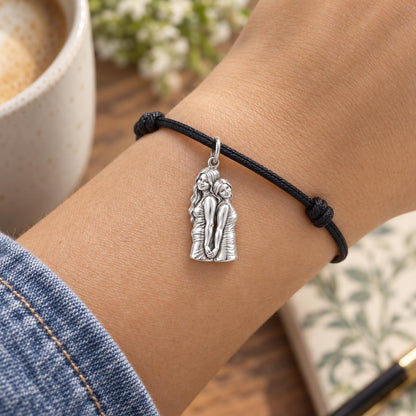 Soul Sisters Charm Bracelet – Personalized Bestie Gift – worn on the wrist on a black cord bracelet