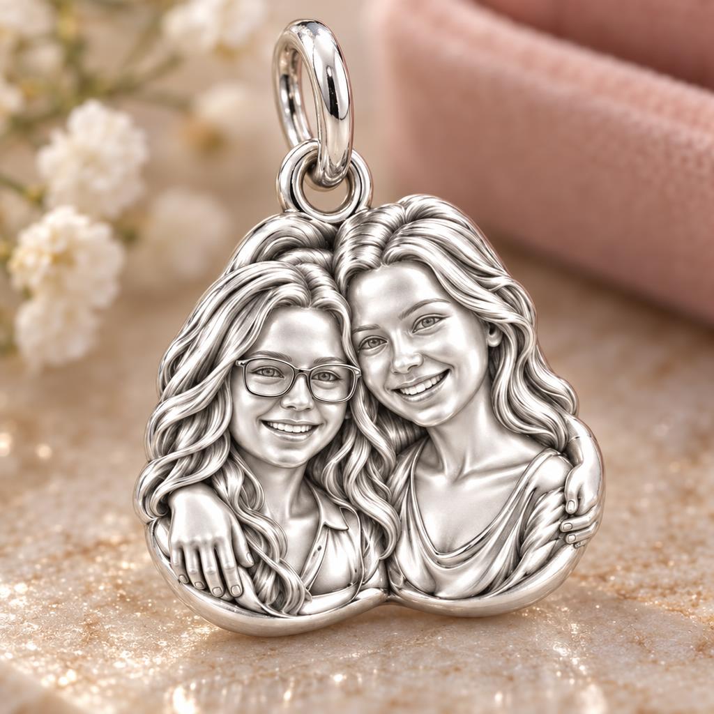Soul Sisters Portrait Charm Bracelet – Personalized Bestie Gift – macro detail of the charm