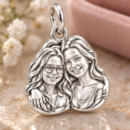 Soul Sisters Portrait Charm Bracelet – Personalized Bestie Gift – macro detail of the charm