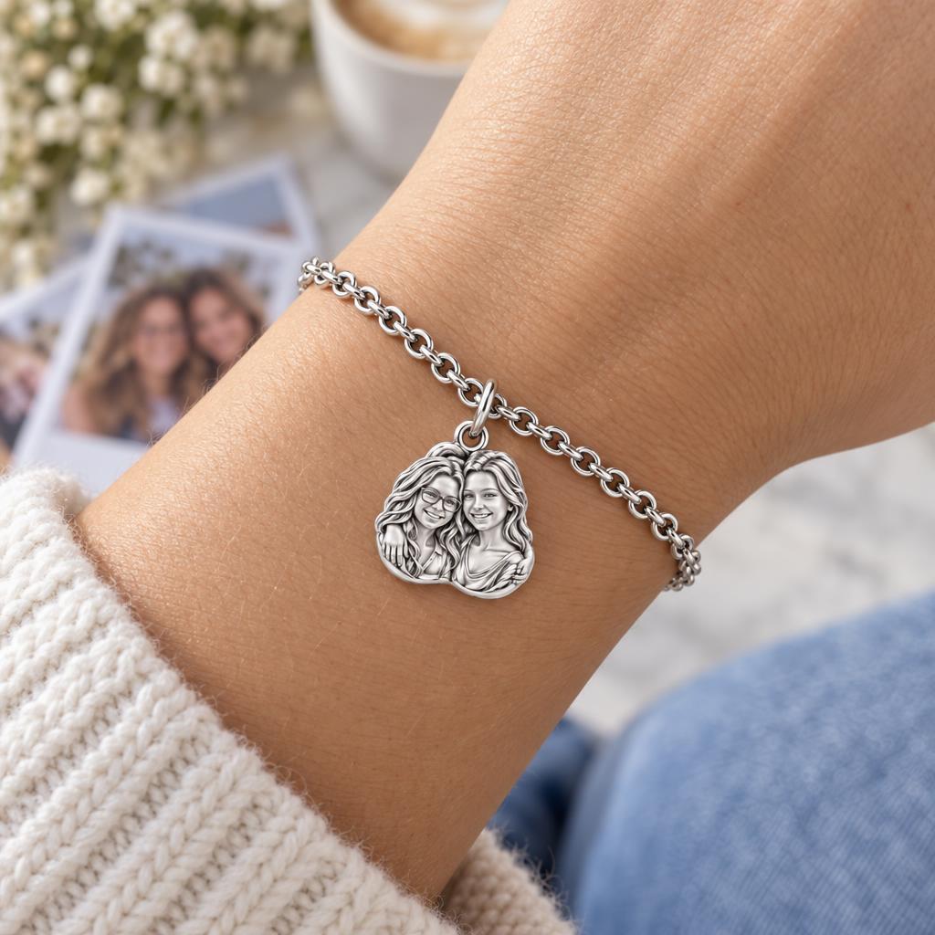 Soul Sisters Portrait Charm Bracelet Set – worn / in use