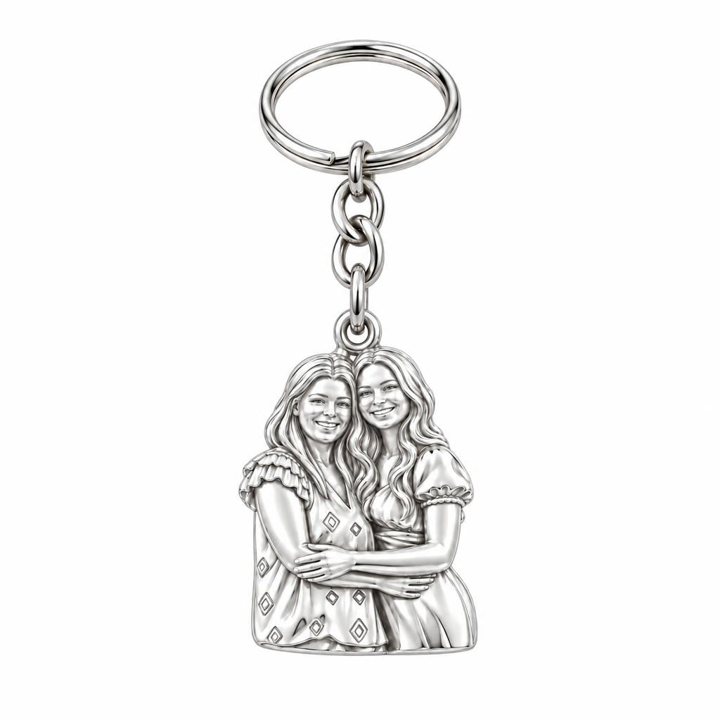 Soul Sisters Portrait Charm Keychain – silver, front view