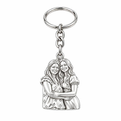 Soul Sisters Portrait Charm Keychain – silver, front view