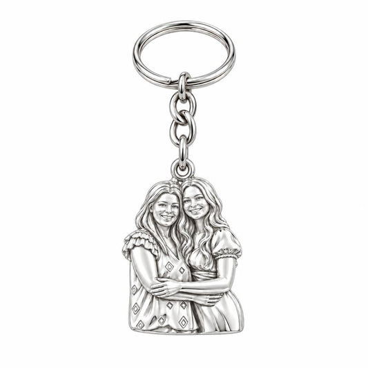 Soul Sisters Portrait Charm Keychain – silver, front view