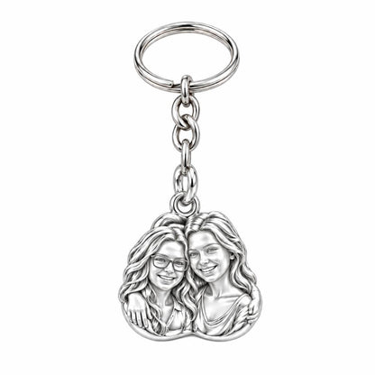 Soul Sisters Portrait Charm Keychain – silver, front view