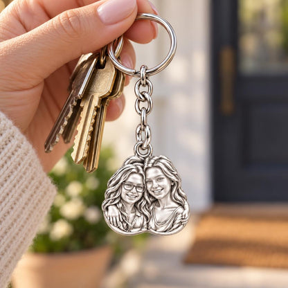 Soul Sisters Portrait Charm Keychain – worn / in use