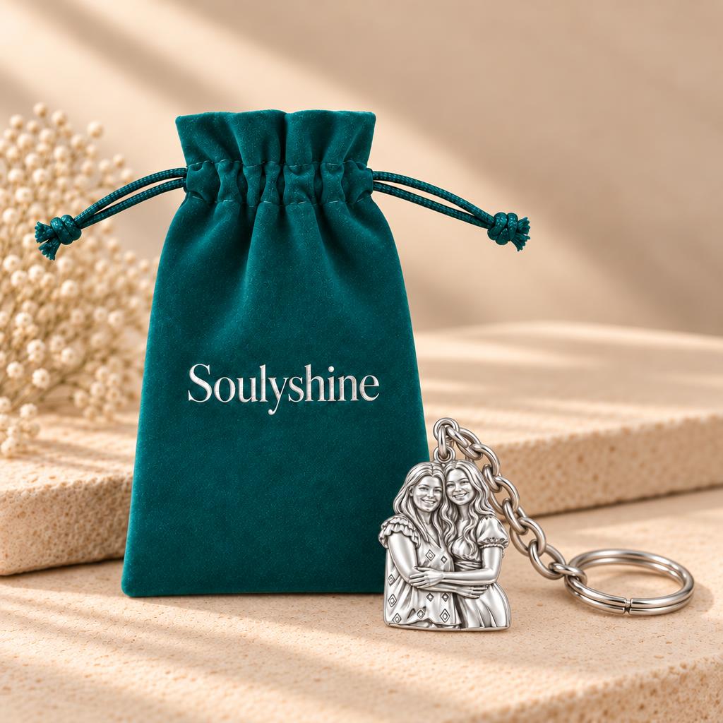 Soul Sisters Portrait Charm Keychain – Soulyshine velvet gift pouch
