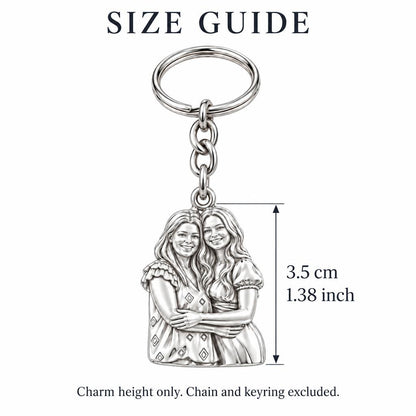 Soul Sisters Portrait Charm Keychain – size guide, 3.5 cm (1.38 in) charm, chain and keyring excluded