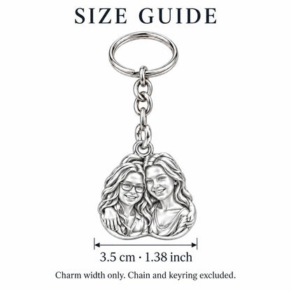 Soul Sisters Portrait Charm Keychain – size guide, 3.5 cm (1.38 in) charm, chain and keyring excluded
