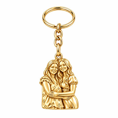 Soul Sisters Portrait Charm Keychain – 18K gold, front view