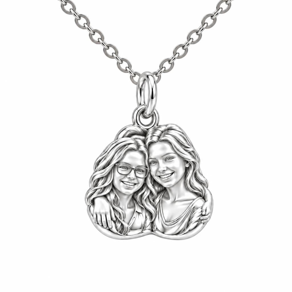 Soul Sisters Portrait Charm Necklace Set – silver, front view