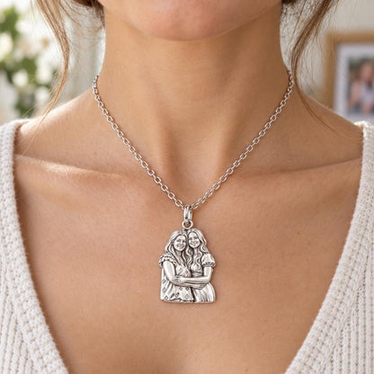 Soul Sisters Portrait Charm Necklace Set – worn / in use