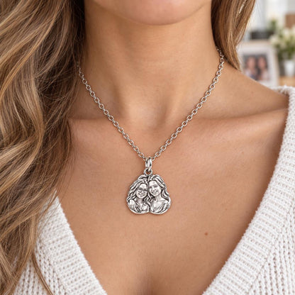 Soul Sisters Portrait Charm Necklace Set – worn / in use