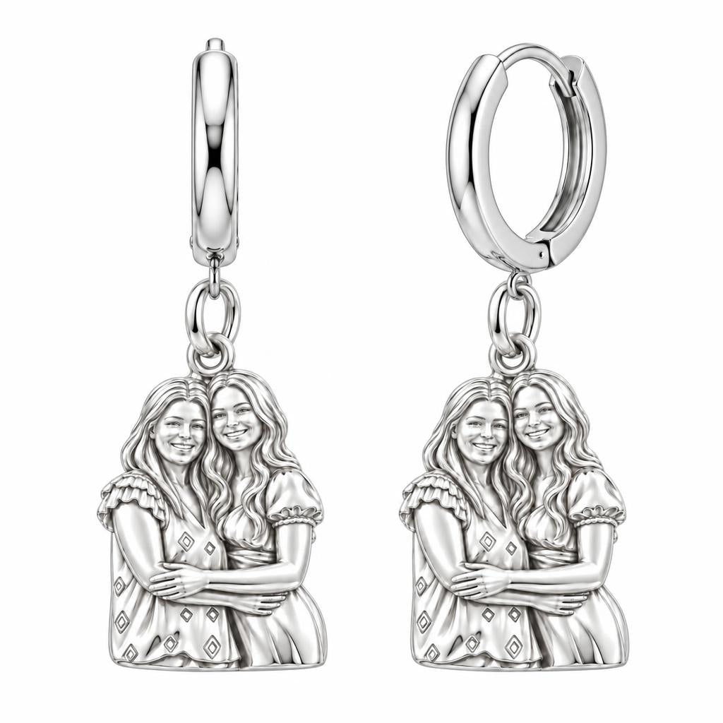 Soul Sisters Portrait Huggie Charm Earrings – silver, front view