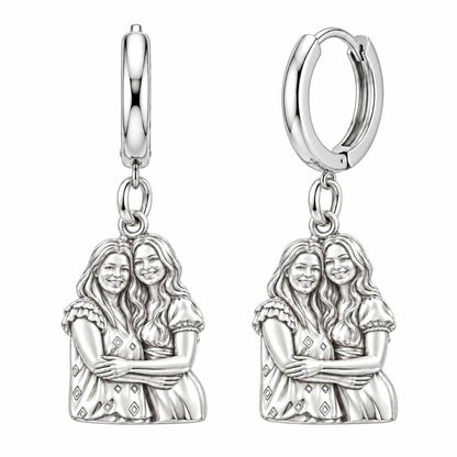 Soul Sisters Portrait Huggie Charm Earrings – silver, front view