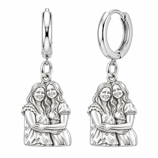 Soul Sisters Portrait Huggie Charm Earrings – silver, front view