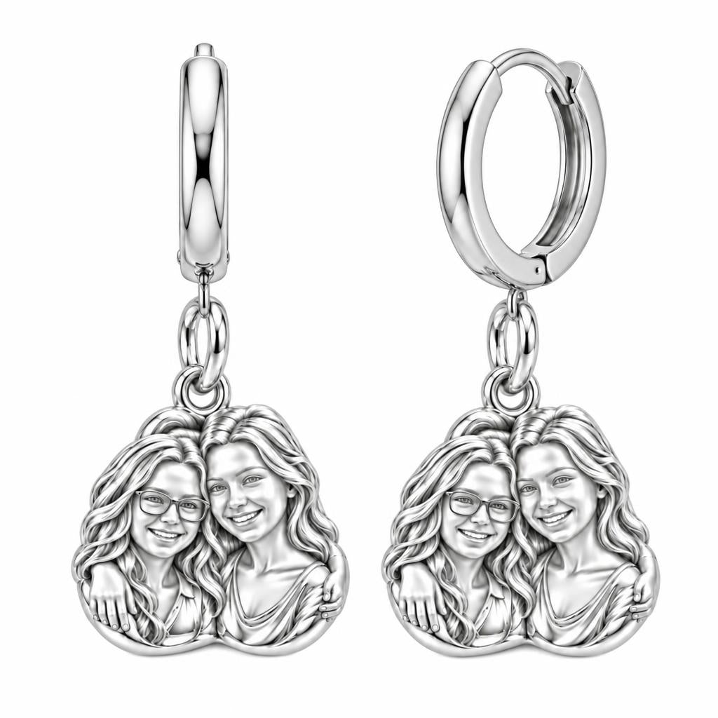 Soul Sisters Portrait Huggie Charm Earrings – silver, front view
