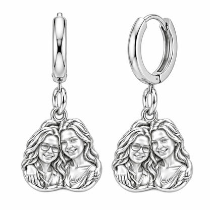 Soul Sisters Portrait Huggie Charm Earrings – silver, front view
