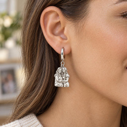 Soul Sisters Portrait Huggie Charm Earrings – worn / in use