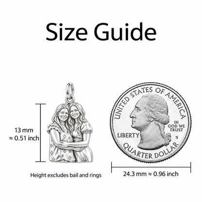Soul Sisters Portrait Huggie Charm Earrings – size guide, 13 mm charm next to a quarter