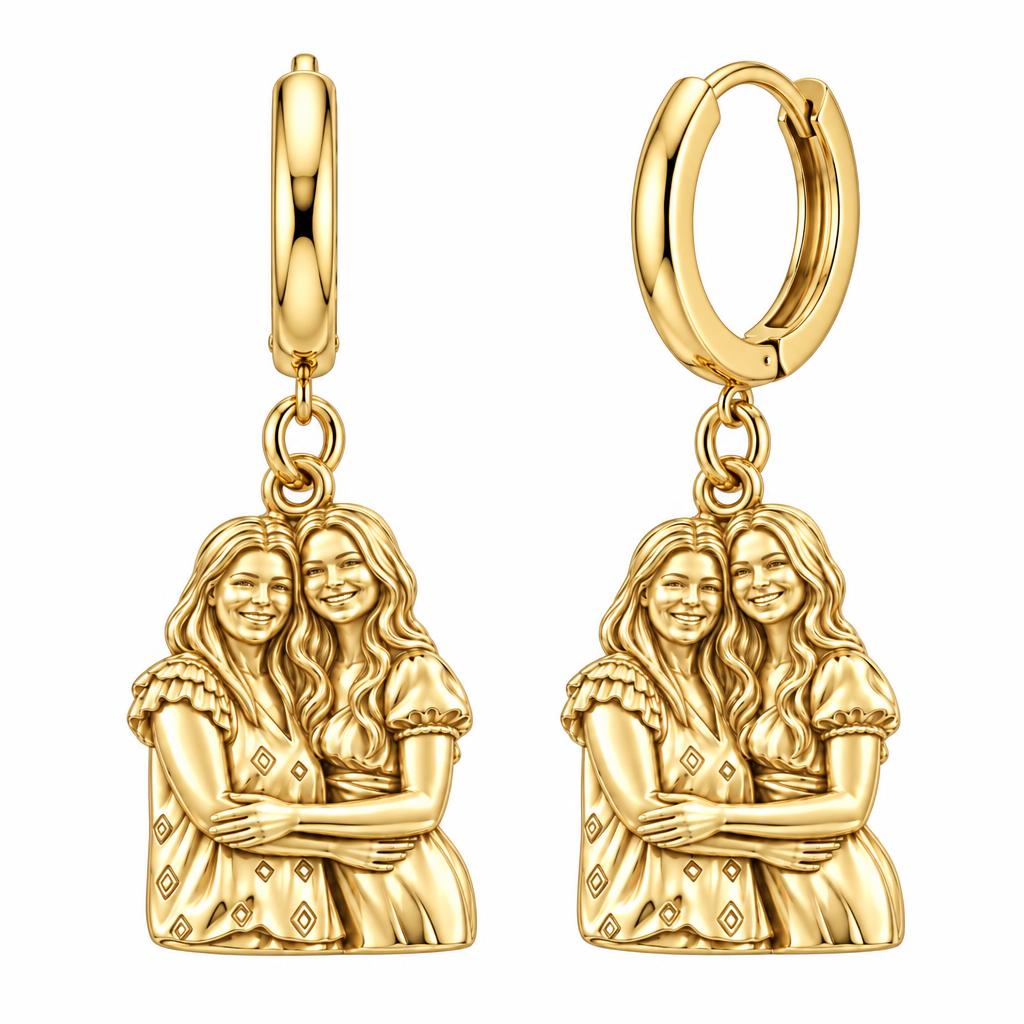 Soul Sisters Portrait Huggie Charm Earrings – 18K gold, front view