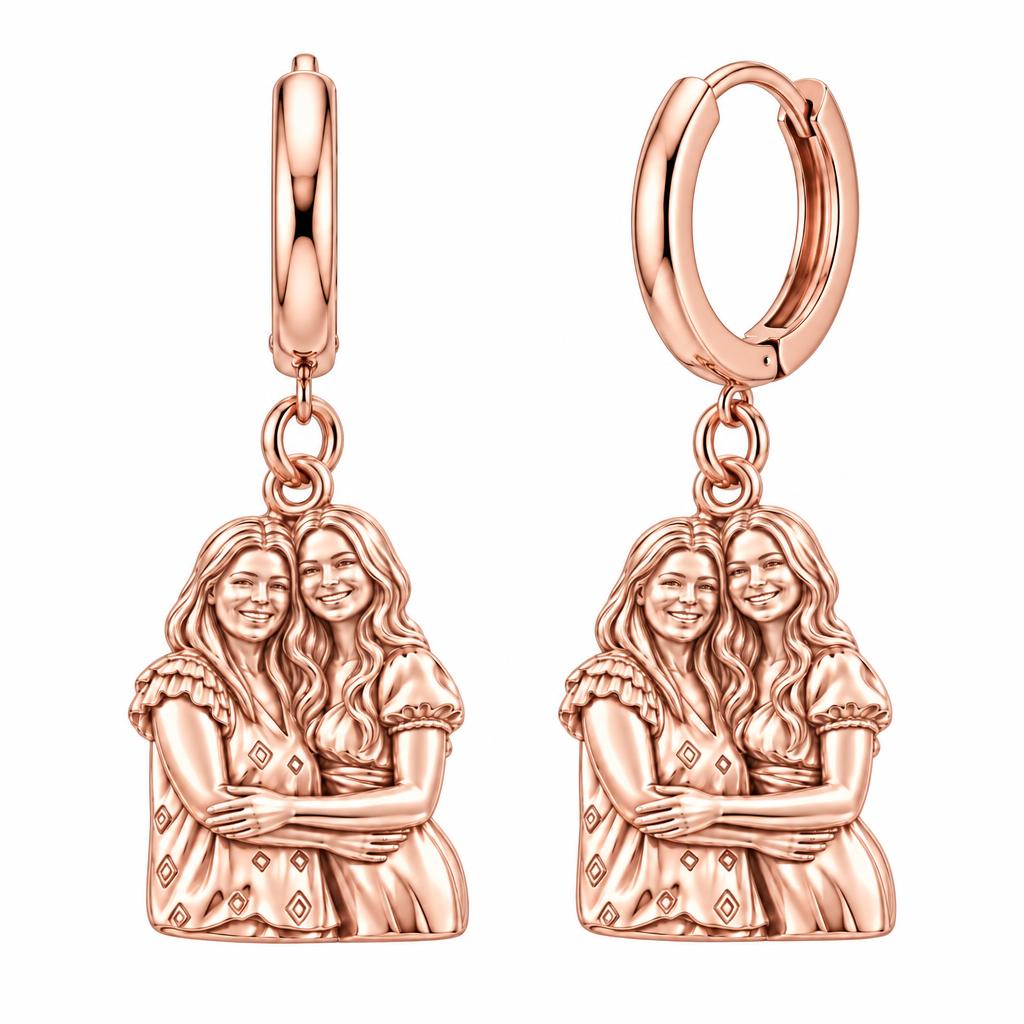 Soul Sisters Portrait Huggie Charm Earrings – rose gold, front view