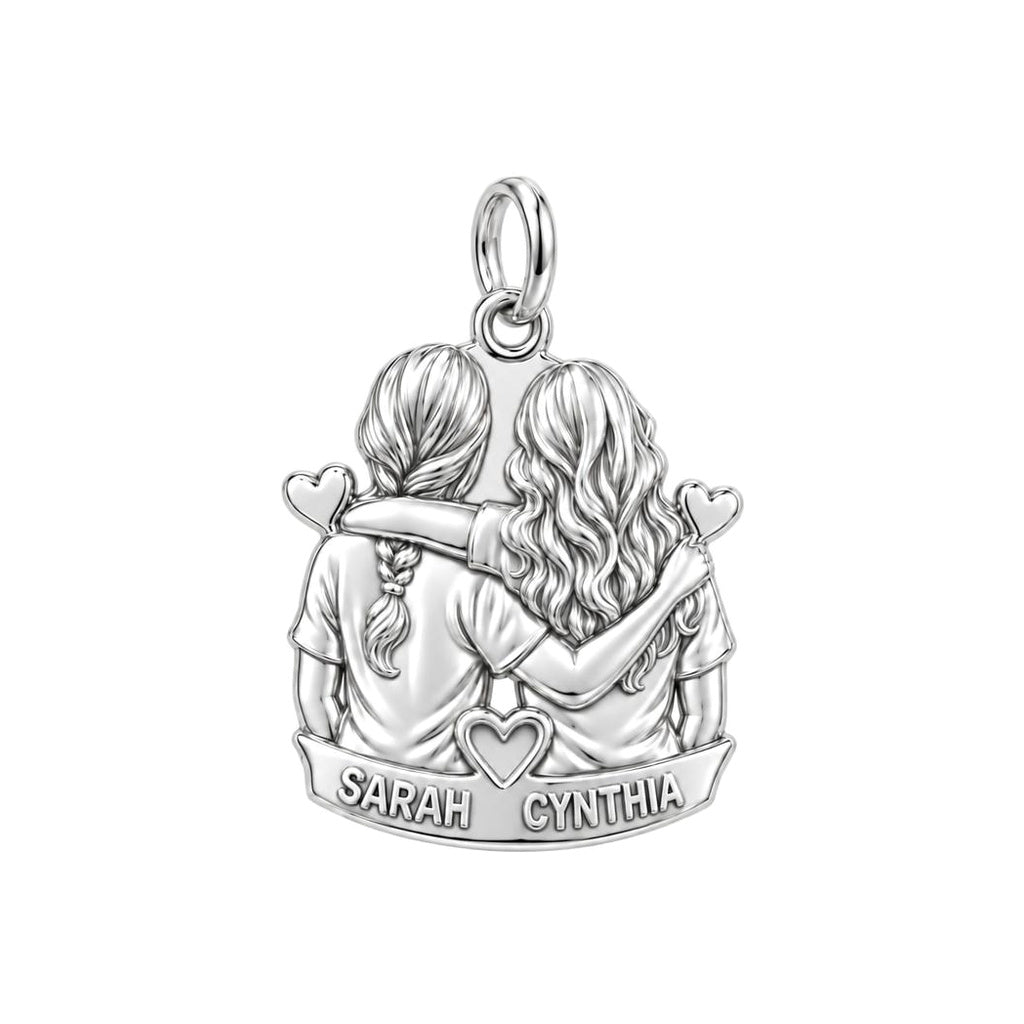 Soul Sisters Side-by-Side Charm Bracelet – Personalized Friend Gift – silver plated 3 cm charm, front view