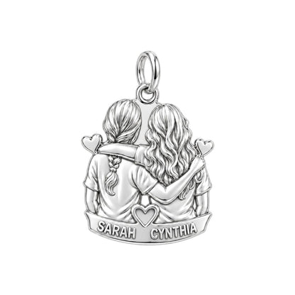 Soul Sisters Side-by-Side Charm Bracelet – Personalized Friend Gift – silver plated 3 cm charm, front view