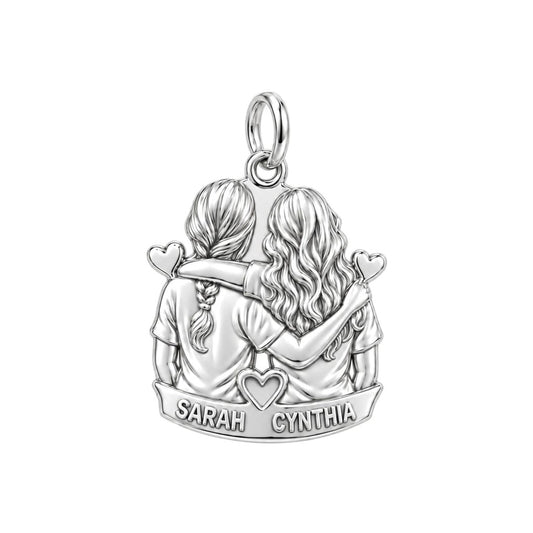 Soul Sisters Side-by-Side Charm Bracelet – Personalized Friend Gift – silver plated 3 cm charm, front view