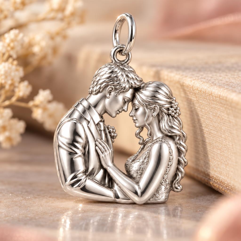 Soulmate Forehead Kiss Charm Bracelet – Personalized Couple Gift – macro detail of the charm