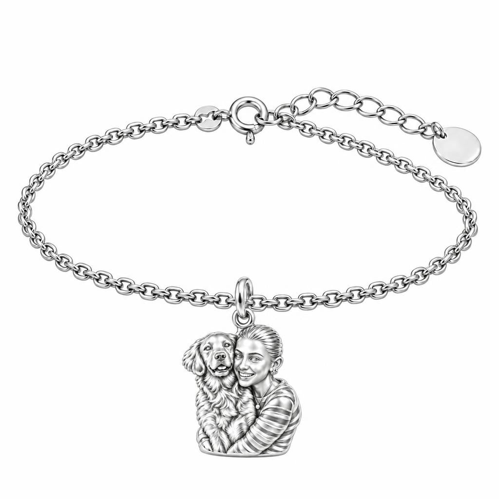 Soulmate Hug Custom Photo Charm Bracelet Set – silver, front view