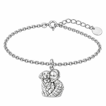 Soulmate Hug Custom Photo Charm Bracelet Set – silver, front view