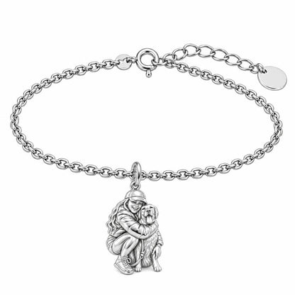 Soulmate Hug Custom Photo Charm Bracelet Set – silver, front view