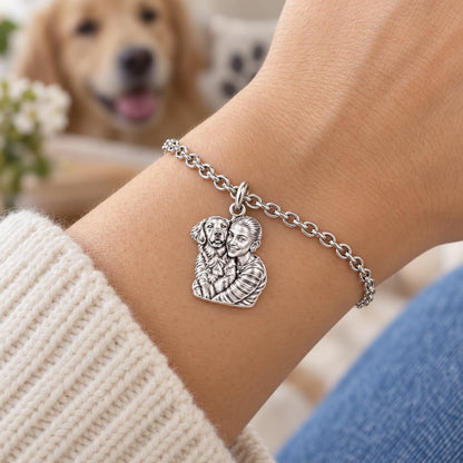 Soulmate Hug Custom Photo Charm Bracelet Set – worn / in use