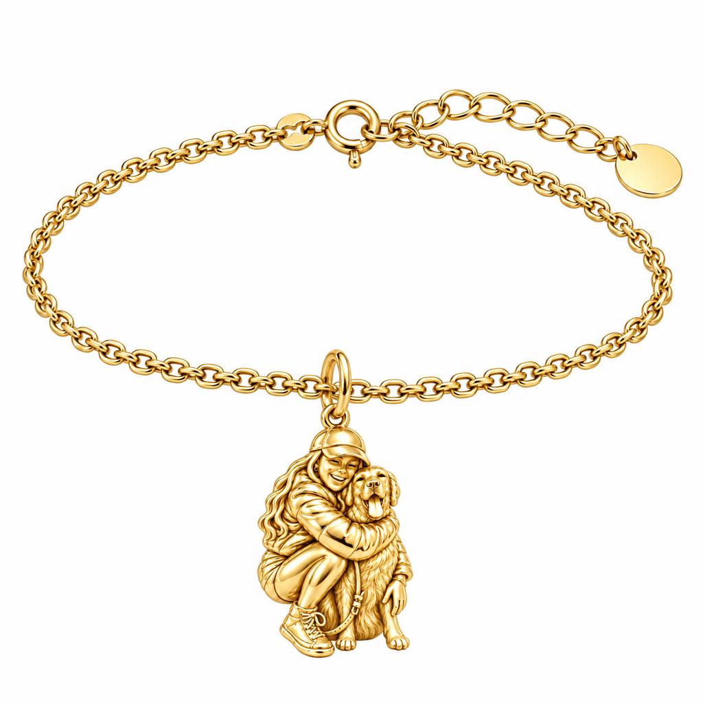 Soulmate Hug Custom Photo Charm Bracelet Set – 18K gold, front view