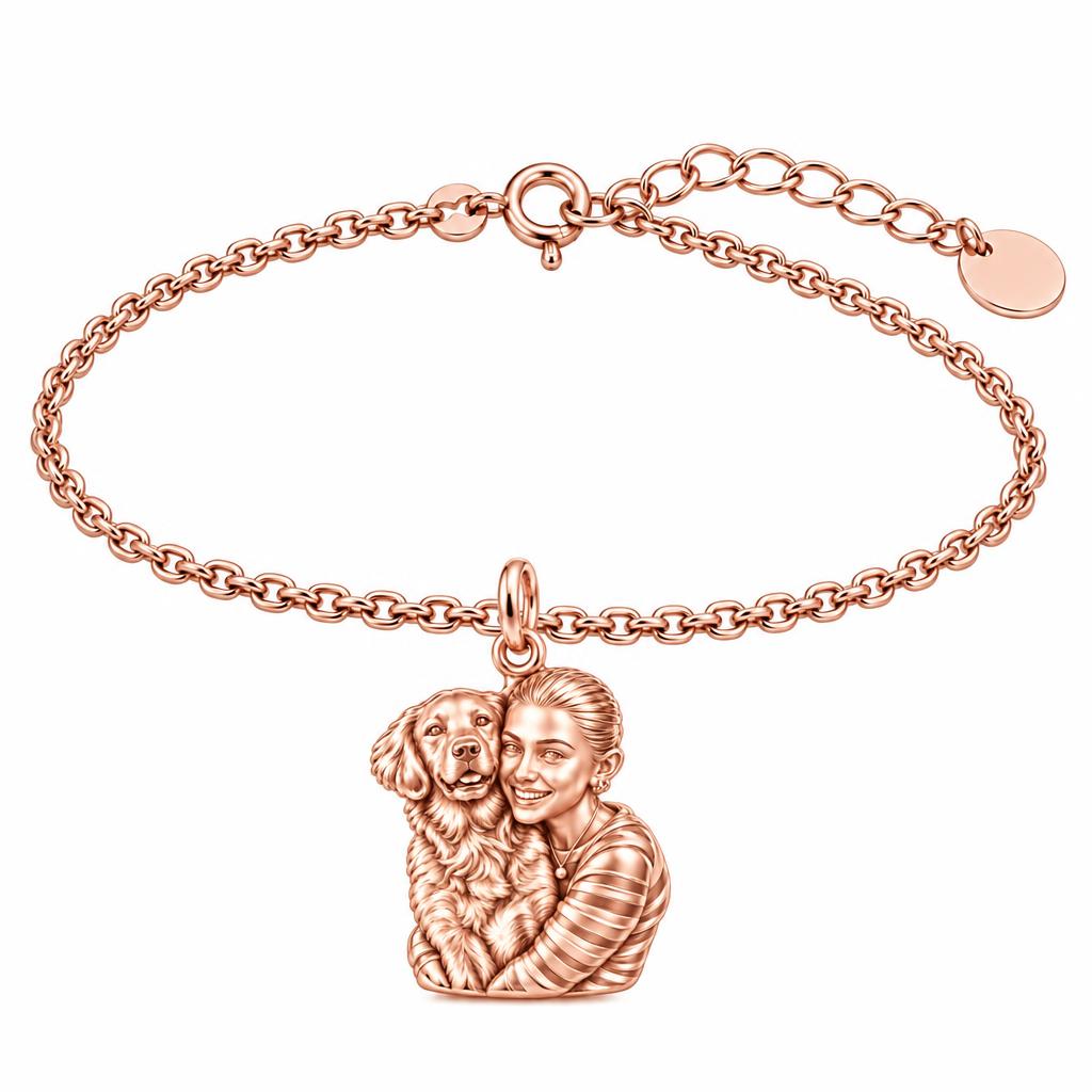 Soulmate Hug Custom Photo Charm Bracelet Set – rose gold, front view